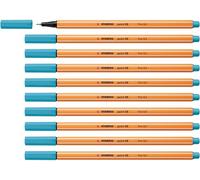 STABILO point 88 - Stylo feutre pointe fine - Lot x 10 feutres fins- Bleu Azur (88/57)