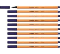 STABILO point 88 - Stylo feutre pointe fine - Lot x 10 feutres fins- Bleu Nuit (88/22)