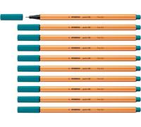 STABILO - Stylo feutre point 88 - Pointe fine - Lot de 10 - Bleu Vert (88/51)