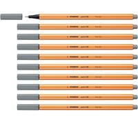 STABILO point 88 - Stylo feutre pointe fine - Lot x 10 feutres fins- Gris (88/95)