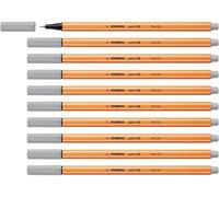 STABILO point 88 - Stylo feutre pointe fine - Lot x 10 feutres fins - Gris clair (88/94)