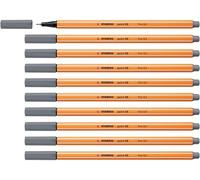STABILO point 88 - Stylo feutre pointe fine - Lot x 10 feutres fins - Gris foncé (88/96)
