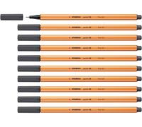 STABILO Stylo feutre point 88 - Pointe fine - Lot de 10 - Gris très foncé (88/97)