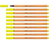 STABILO point 88 - Stylo feutre pointe fine - Lot x 10 feutres fins - Jaune fluo (88/024)