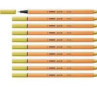 STABILO point 88 - Stylo feutre pointe fine - Lot x 10 feutres fins - jaune moutarde (67)