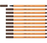 STABILO point 88 - Stylo feutre pointe fine - Lot x 10 feutres fins- Marron Foncé (88/65)