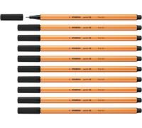 STABILO point 88 - Stylo feutre pointe fine - Lot x 10 feutres fins - Noir (88/46)