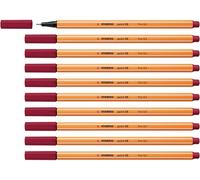 STABILO point 88 - Stylo feutre pointe fine - Lot x 10 feutres fins- Rouge Pourpre (88/19)