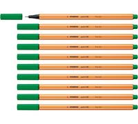 STABILO point 88 - Stylo feutre pointe fine - Lot x 10 feutres fins - Vert (88/36)