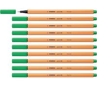 STABILO - Stylo feutre pointe fine - point 88 - Lot de 10 - Vert Émeraude (88/16)