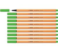 STABILO point 88 - Stylo feutre pointe fine - Lot x 10 feutres fins - Vert fluo (88/033)