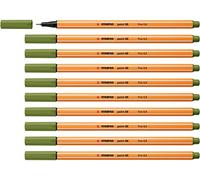 STABILO point 88 - Stylo feutre pointe fine - Lot x 10 feutres fins - vert mousse (35)