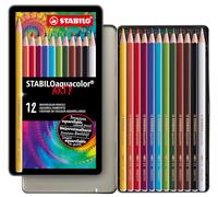 STABILO STABILOaquacolor ARTY - Crayon de couleur - Boîte métal x 12 crayons aquarellables - Gamme ARTY