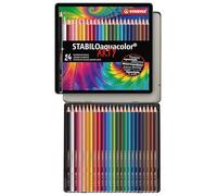 STABILO - Crayons de couleur - STABILOaquacolor ARTY - Aquarellables - Boîte métal 24 crayons