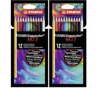 STABILO STABILOaquacolor ARTY - Crayon de couleur - Etui carton x 12 crayons aquarellables - Gamme ARTY (Lot de 2)