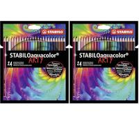 STABILO STABILOaquacolor ARTY - Crayon de couleur - Etui carton x 24 crayons aquarellables - Gamme ARTY (Lot de 2)