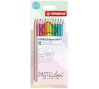 STABILO STABILOaquacolor - Crayon de couleur - Etui carton x 12 crayons aquarellables - coloris Pastel