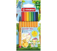 STABILO - Stylo feutre fin - point 88 Mini Animal Vibes- 8 mini stylos feutre à pointe fine - Etui carton - 1 sticker Animal Vibes inclus