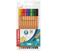 STABILO Stylo feutre pointe fine point 88 - Etui carton de 10 stylos feutres - Coloris assortis