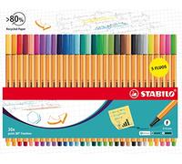 STABILO Stylo feutre Point 88 – Pointe fine – Étui carton 30 stylos feutres (5 fluo)