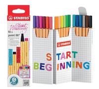 STABILO - Stylo feutre pointe fine - point 88 - Etui zig-zag x 18 feutres fins - coloris assortis