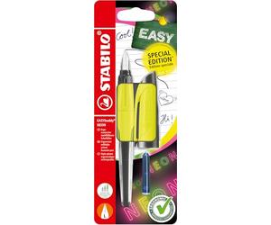 STABILO - stylo plume ergonomique - EASYbuddy NEON - plume L spéciale gaucher - Cartouche incluse - Jaune fluo - Blister