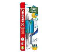STABILO Stylo scolaire ergonomique pour droitier avec plume débutant A Easybirdy en bleu ciel/vert herbe - Stylo unique - Cartouche et outil de réglage - Couleur d'écriture bleue (effaçable)