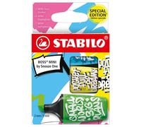 STABILO Surligneur BOSS MINI by Snooze One – Pointe biseautée – 3 pièces (vert, jaune, bleu)