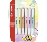 Stabilo Swing Cool Pastel, Lot de 6 Surligneurs Fluorescents, Couleurs Pastel Assorties, Pointe Biseautée, Format Blister