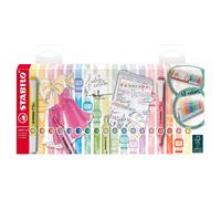 STABILO Swing Cool Set de marqueurs pour tableau blanc - Lot de 18 avec 8 couleurs néon et 10 couleurs pastel pour marquage sur tableau blanc