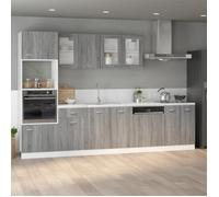 Stable&Durable - Gris - Meuble micro-ondes ""Lyon"" Gris Sonoma 60x57x207 cm - bois d'ingénierie - Cabinet Meuble de cuisine HS1274559