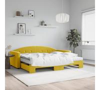 Stabli Möbel Cadre de lit avec sommier à lattes - Lit de jour Extensible avec matelas Jaune 90x200 cm Velours - Lits Classiques CC7126855 3parcel
