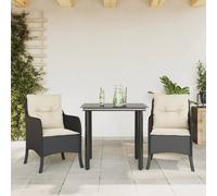 Stabli Möbel Gartenmöbel Set Balkonmöbel-Set 3-pièces Garten-Essgruppe mit Kissen Schwarz Poly Rattan - Garniture de meubles de jardin CC7319054 2parcel