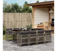 Stabli Möbel Gartenmöbel Set Balkonmöbel-Set 9-pièces Garten-Essgruppe mit Kissen Grau Poly Rattan - Garniture de meubles de jardin CC4042008 4parcel