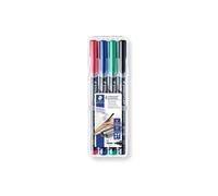 Stylo feutre permanent Staedtler Lumocolor 'dry safe' couleurs assorties 1 mm - Pochette de 4