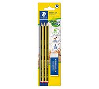 Staedtler – Crayon de papier Noris 120 R BK3D – HB Jaune/Noir – lot de 3 + gomme Mars – blister