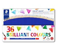 Staedtler 156 M36ST Ergosoft Aquarell, Crayons De Couleur Aquarellables Tendres Pour Dessin Et Coloriage, Prise En Main Douce Et Confortable, Boîte En Métal Avec 36 Couleurs Lumineuses Assorties