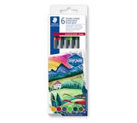 Staedtler Feutres double pointe 3001 C6-1 – 6 aquarellables assortis, pinceau 1–6 mm, étui carton