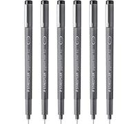 STAEDTLER 308 02-9 Pigment Liner Lot de 6 stylos à pointe fine Pointe 0,2 mm Encre noire