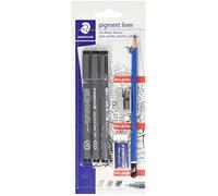 STAEDTLER 308 SBK3P2 Set de dessin technique: 3 Feutres Pigment Liner, Stylet, gomme à effacer et tranchants.