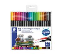Staedtler Marqueur permanent double pointe 3187 – Pointe fine et ultra-fine – Étui 18 couleurs