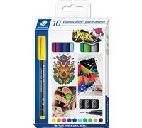 Marqueur staedtler permanent dry safe lumocolor 318 pointe fine 0,6mm coloris assrotis etui de 10 feutres