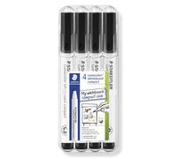 STAEDTLER 341 Lumocolor Lot de 4 marqueurs compacts pour tableau blanc - Pointe ogive de 1 à 2 mm - Marqueurs effaçables à sec - Pochette de 4 stylos (noir)