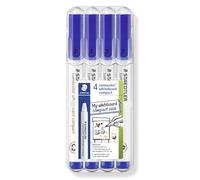 STAEDTLER 341 Lumocolor Lot de 4 marqueurs compacts pour tableau blanc, pointe ogive de 1 à 2 mm, marqueurs effaçables à sec, bleu
