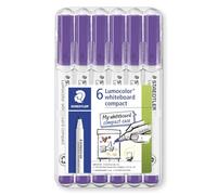 STAEDTLER 341 Lumocolor Lot de 6 marqueurs compacts pour tableau blanc - Pointe ogive de 1 à 2 mm - Marqueurs effaçables à sec - Pochette de 6 stylos (violet)