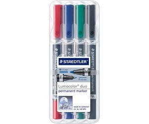 STAEDTLER 348C4 - Marqueur permanent double pointe/F 0,6 mm et M 1,5 mm/4 couleurs