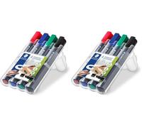 Staedtler 350 WP4 Etui de 4 Marqueurs permanents Pointe Biseau 2 à 5 mm Assortis (Lot de 2)