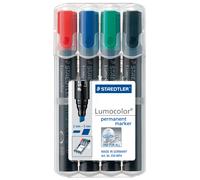 Staedtler Marqueurs permanents 350 WP4 – Pointe biseau 2 à 5 mm – Étui de 4 assortis