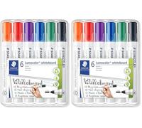 Staedtler 351 B WP6 ST Lumocolor Set de 6 Marqueurs pour tableau blanc effaçable à sec pointe biseautée 2 à 5 mm Couleurs Intenses (Lot de 2)