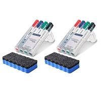 Staedtler 351 WP4 Lumocolor Lot de 4 marqueurs pour tableau blanc avec effaceur 2 Crayons + effaceur bleu.